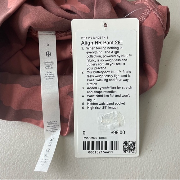 LULULEMON NWT ALIGN HIGH RISE PANT 28” LEGGING HERITAGE 365 CAMO BRIER ROSE MULT - Picture 7 of 7